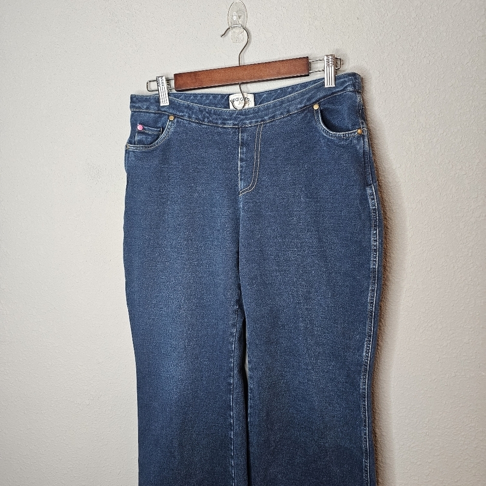 Pajama Jeans Womens Medium Blue Straight Leg Pink Drawstring Comfy Pull On - Picture 2 of 12